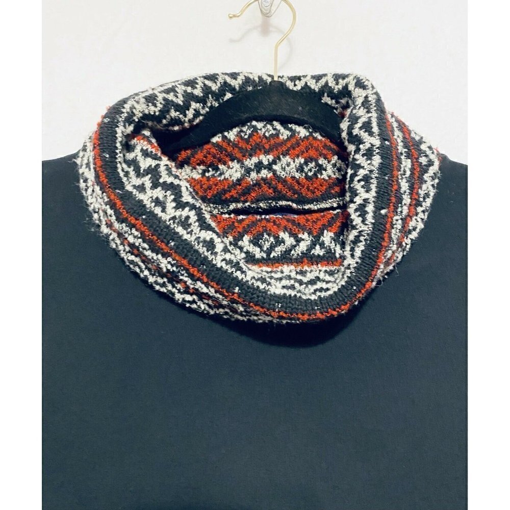Chaps Top Womens Large Black Aztec Tribal Print Cowl Neck Pocket Sweatshirt - Picture 3 of 7